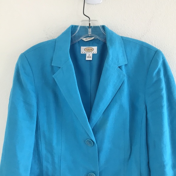 Talbots Petites Irish Linen Blazer Bright Turquoise Size 10 - Picture 2 of 8